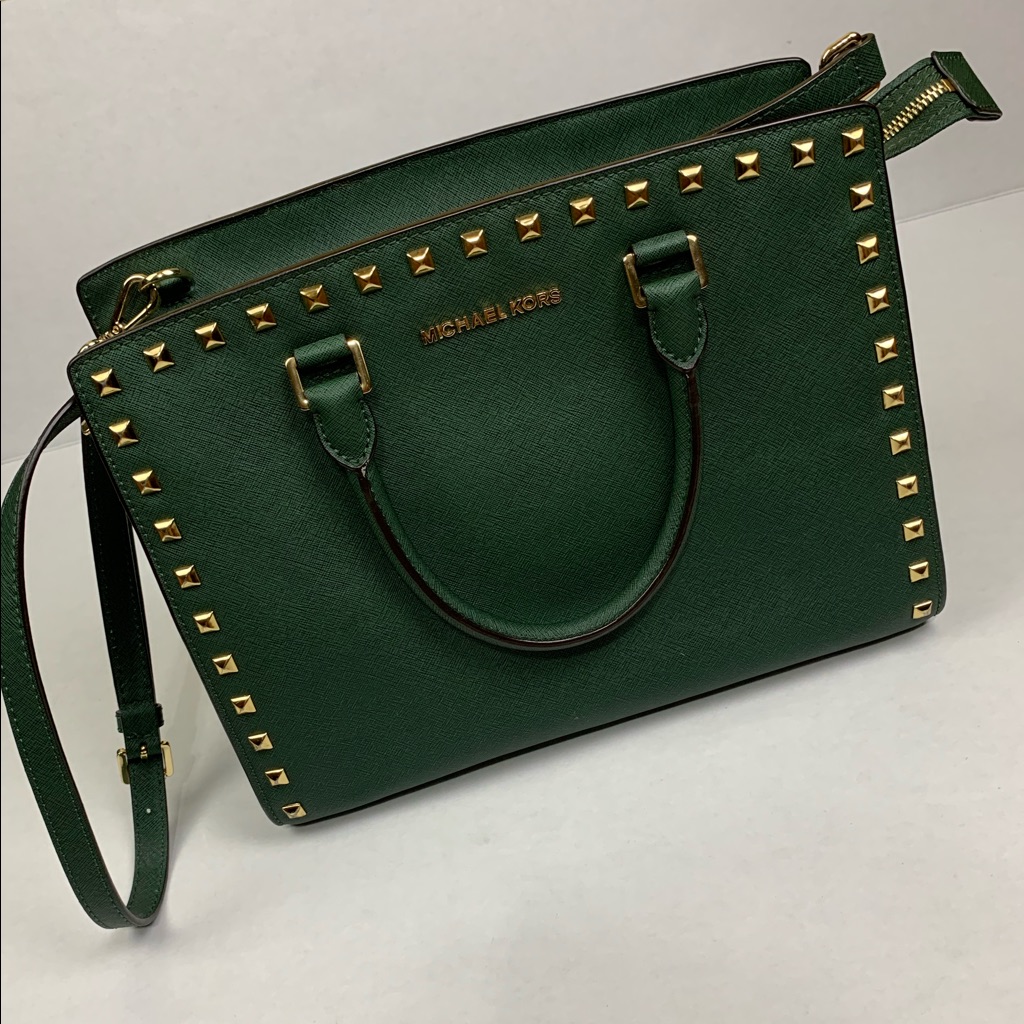 Michael Kors Selma Studded Green Crossbody Bag